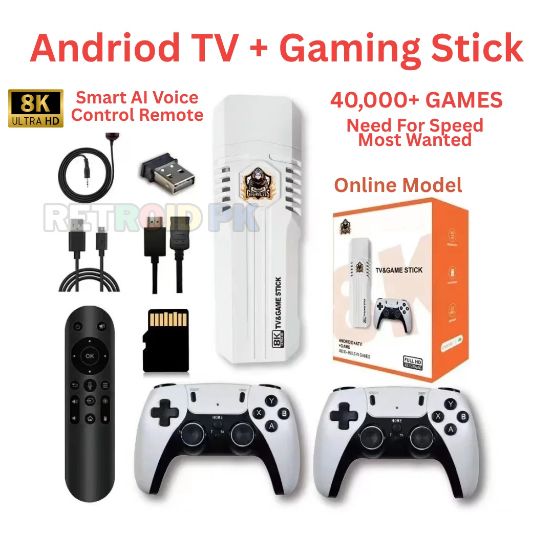 8K HD Android TV + Retro Game Stick with Built-in Wi-Fi 40000+ Games Including Need for Speed