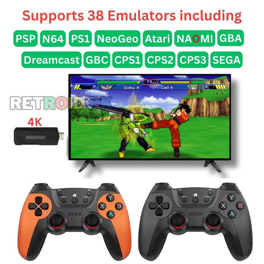 H2 Gaming Stick (4K) with Two Wireless Controllers with 40000+ Games including | Need for Speed, Tekken 5, GTA, Cricket, Fifa, Spiderman 2 | 1 Year Warranty