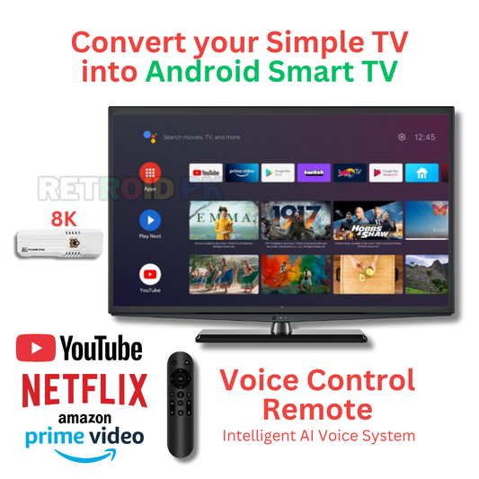 8K HD Android TV + Retro Game Stick with Built-in Wi-Fi 40000+ Games Including Need for Speed