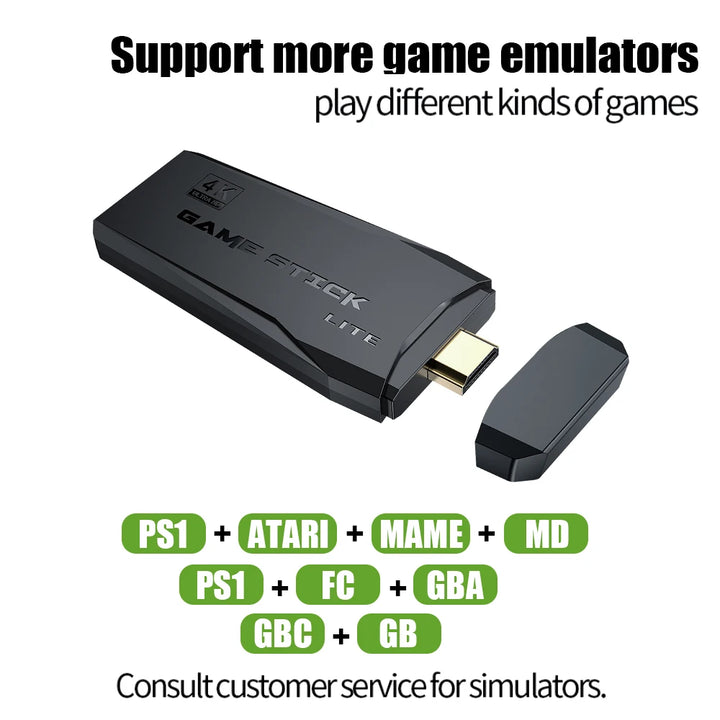 4K Plug & Play Game Stick with Two Wireless Controllers & 20000+ Built-in Games