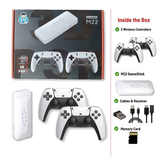 M22 4K Plug & Play Game Stick with Two Wireless Controllers & 38,000+ Games