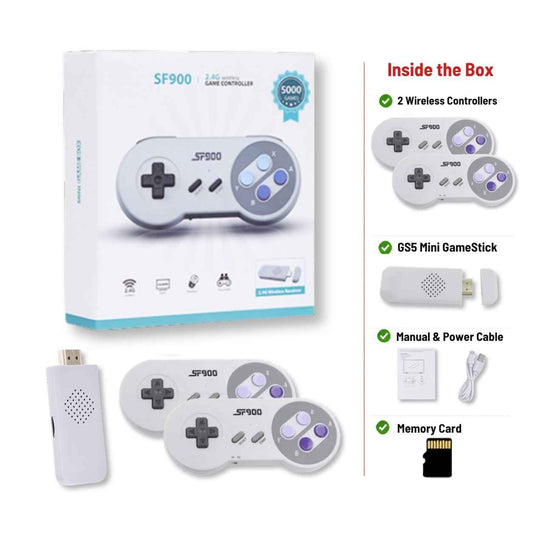 SF900 Plug and Play Game Stick with 5000 Games & Wireless Controllers