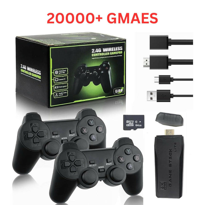 4K Plug & Play Game Stick with Two Wireless Controllers & 20000+ Built-in Games
