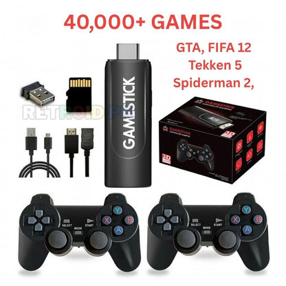 Premium 4K Gaming Stick with Two Wireless Controllers and 40,000+ Games | GTA, Tekken 5, Spiderman 2