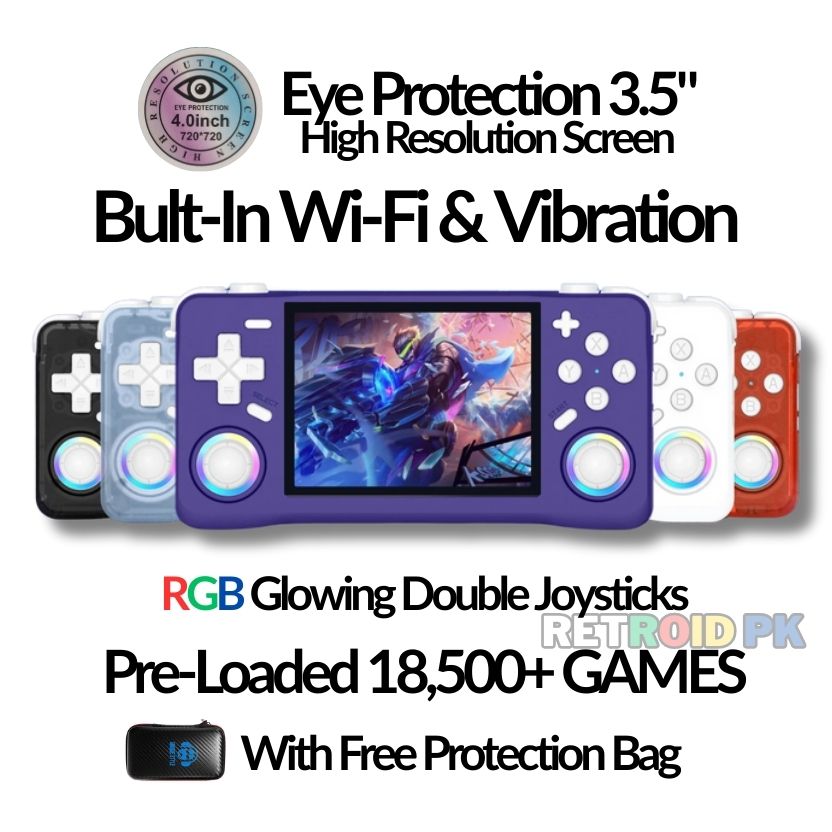 Retro Super Handheld with 3.5 Inch Eye Protection HD IPS Screen, 18500+ Games, Built-in Wi-Fi & Vibration with Protection Case
