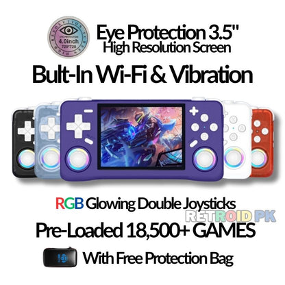 Retro Super Handheld with 3.5 Inch Eye Protection HD IPS Screen, 18500+ Games, Built-in Wi-Fi & Vibration with Protection Case