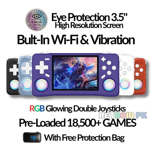 Retro Super Handheld with 3.5 Inch Eye Protection HD IPS Screen, 18500+ Games, Built-in Wi-Fi & Vibration with Protection Case