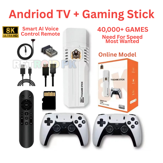 8K HD Android TV + Retro Game Stick with Built-in Wi-Fi 40000+ Games Including Need for Speed