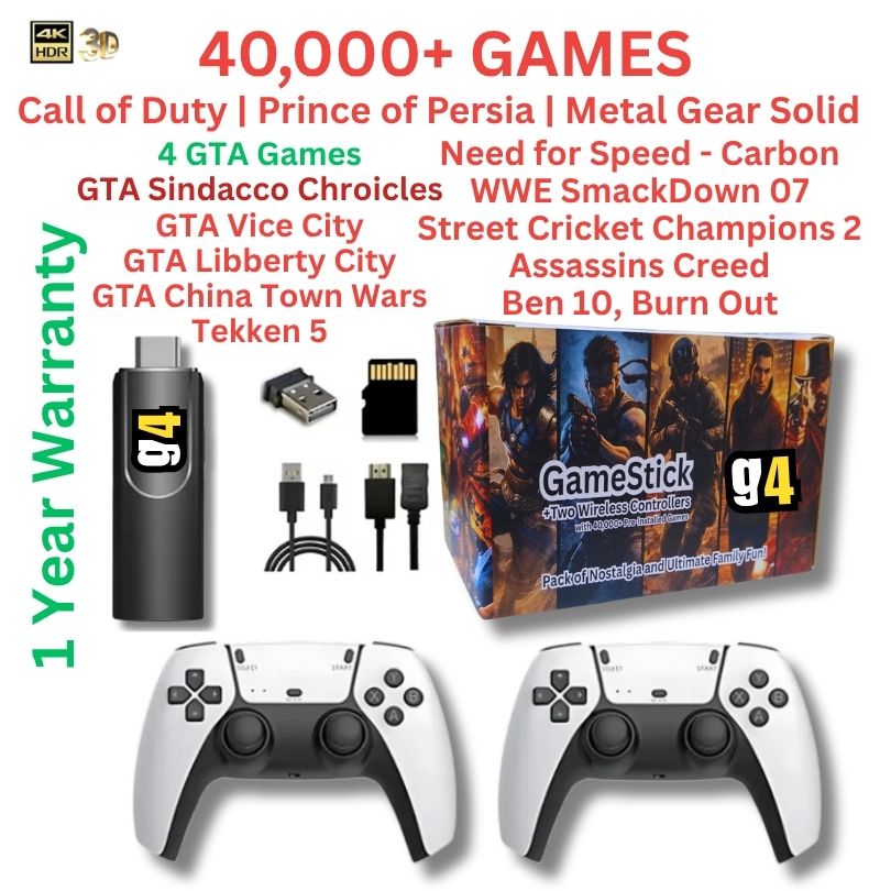 G4 Game Stick 4K in Pakistan with two Premium wireless controllers