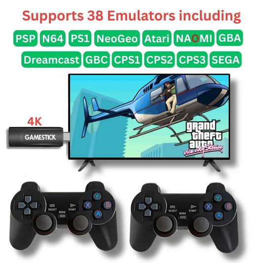 Premium 4K Gaming Stick with Two Wireless Controllers and 40,000+ Games | GTA, Tekken 5, Spiderman 2