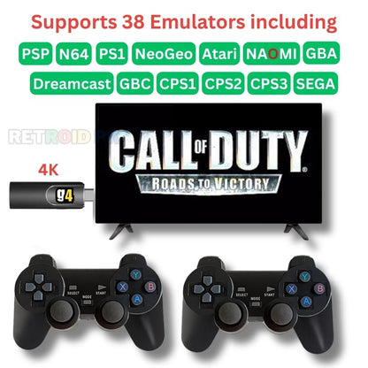 G4 Gaming Stick (4K) with Two Wireless Controllers and 40,000+ Games |Four GTA Games, Call of Duty, Need for Speed, Wrestling, Cricket, Prince of Persia | 1 Year Warranty
