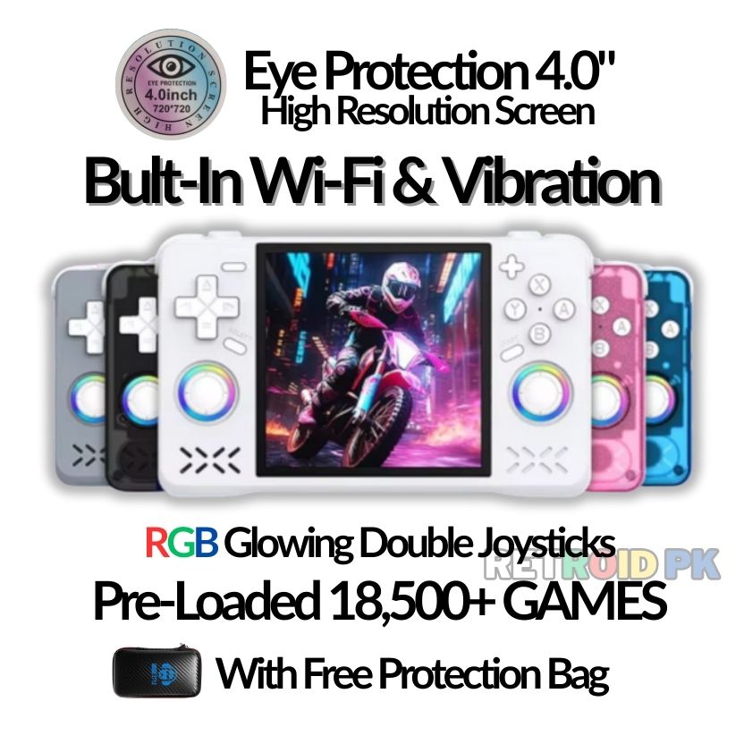 Retro Super MAX Handheld with 4 Inch Eye Protection HD IPS Screen, 18500+ Games, Built-in Wi-Fi & Vibration with Protection Case