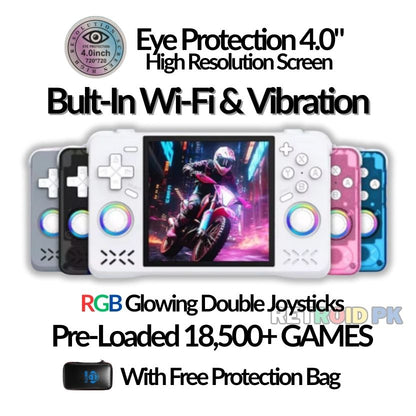 Retro Super MAX Handheld with 4 Inch Eye Protection HD IPS Screen, 18500+ Games, Built-in Wi-Fi & Vibration with Protection Case