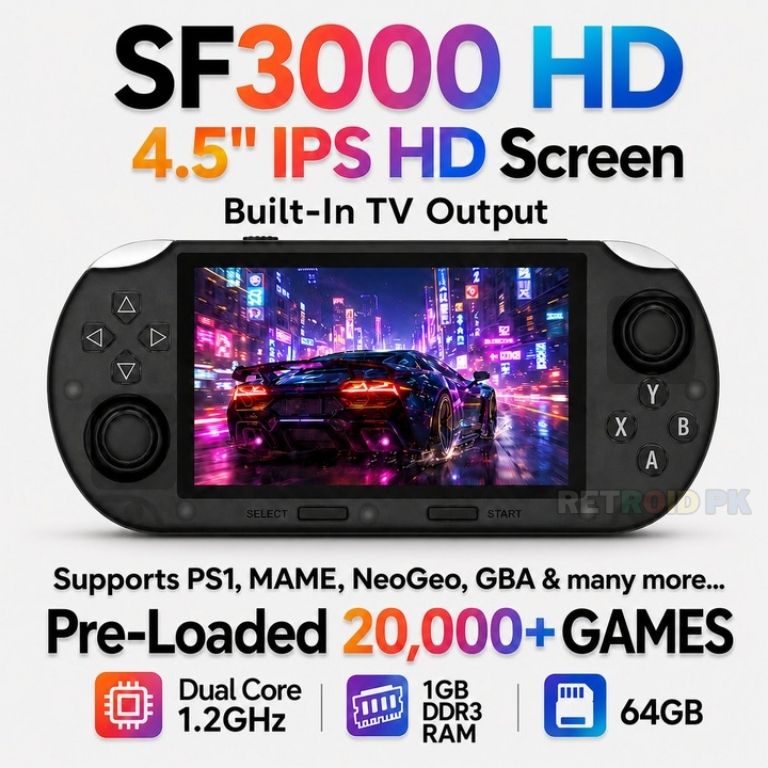 SF3000 HD Retro Handheld Console with 4.5” IPS Screen, 20,000+ Games & TV Output
