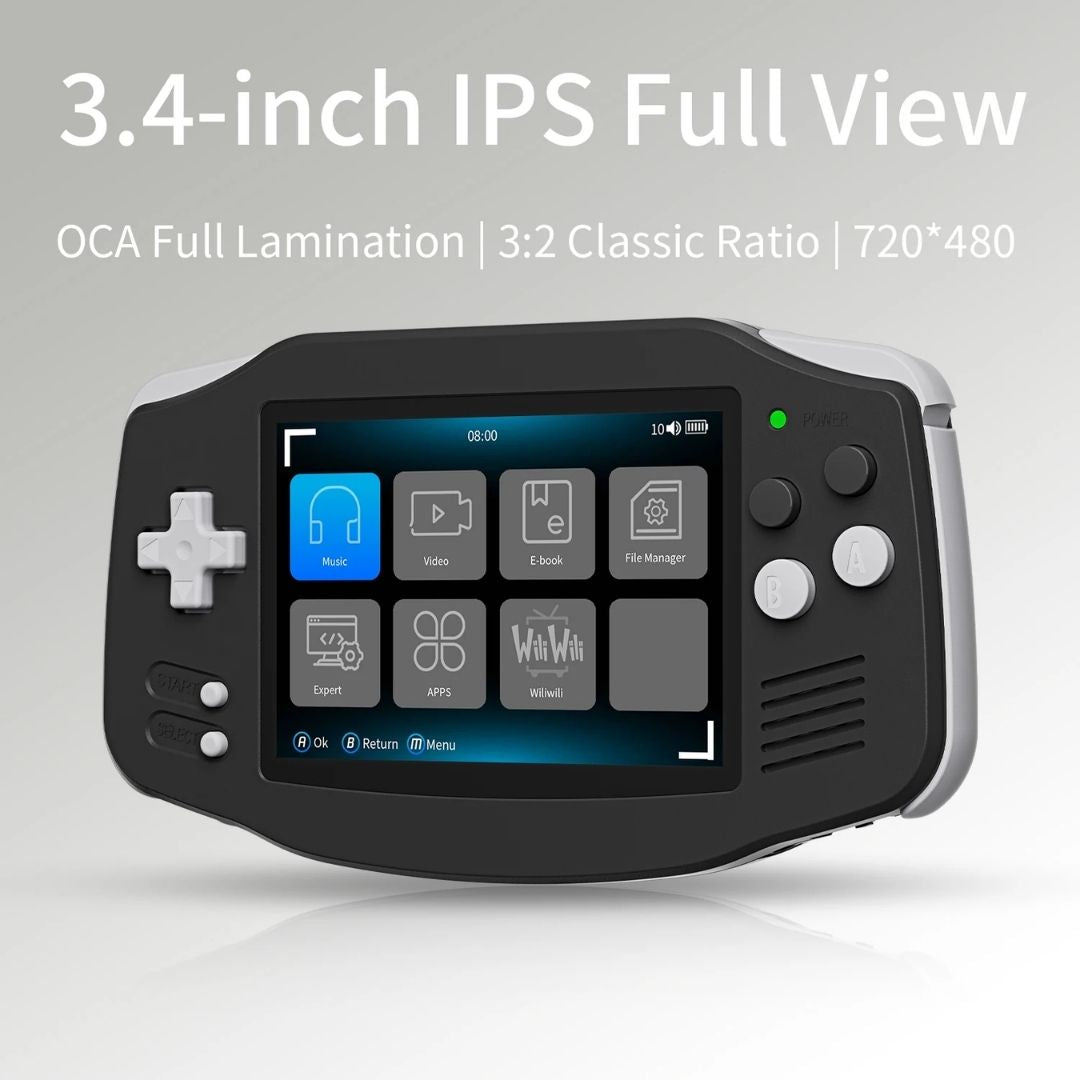 Anbernic RG34XX GBA style handheld with 3.4 inch IPS screen