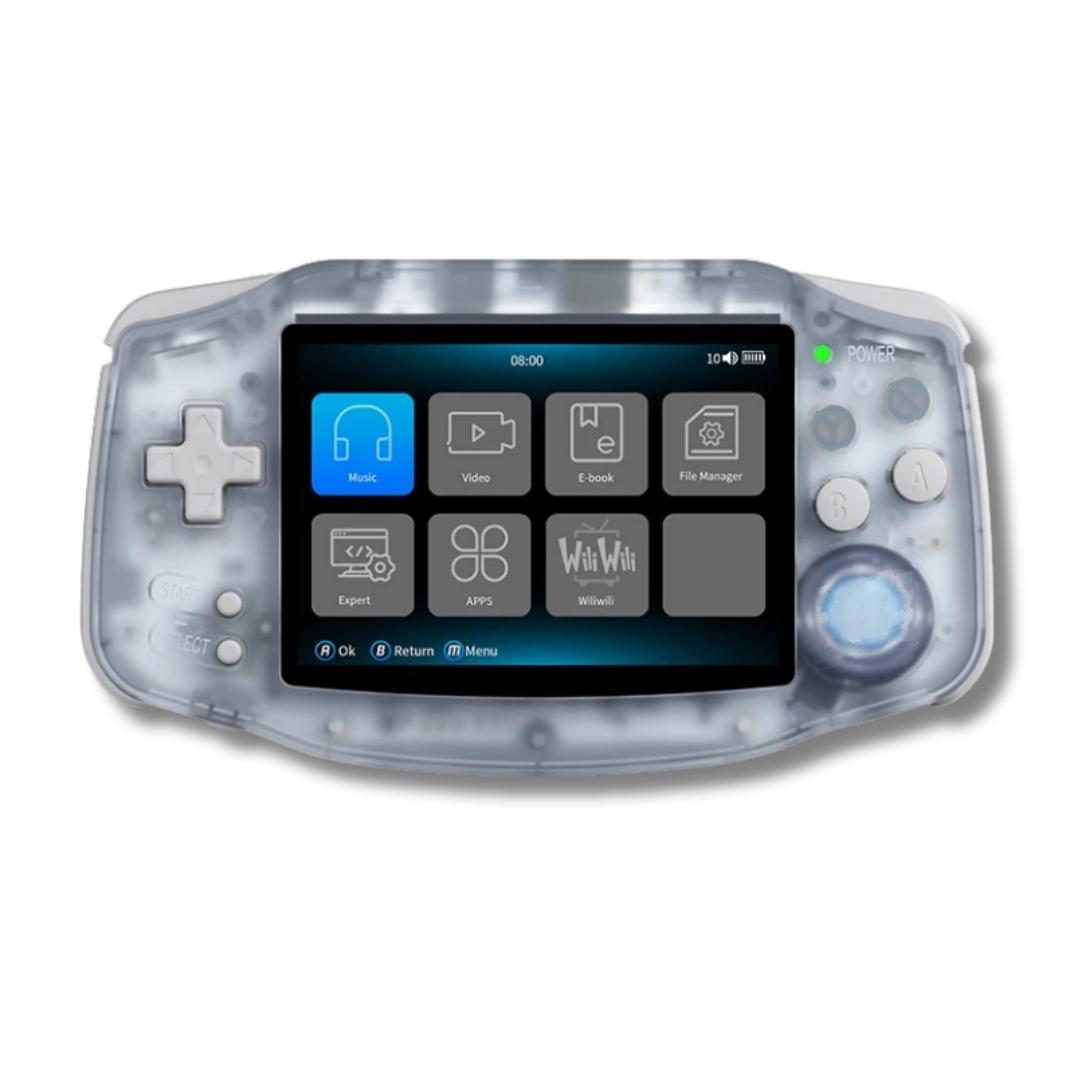Glacier Anbernic RG34XX handheld console with bag