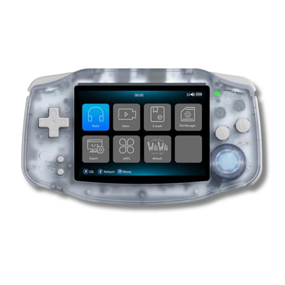 Glacier Anbernic RG34XX handheld console with bag