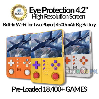 Retro R40XX PRO MAX Handheld with 4.2 Inch Eye Protection HD IPS Screen, 18400+ Games, Built-in Wi-Fi, 4500 mAh Battery