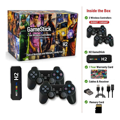 H2 Gaming Stick 4K with Two Wireless Controllers, 40,000+ Games & 1 Year Warranty