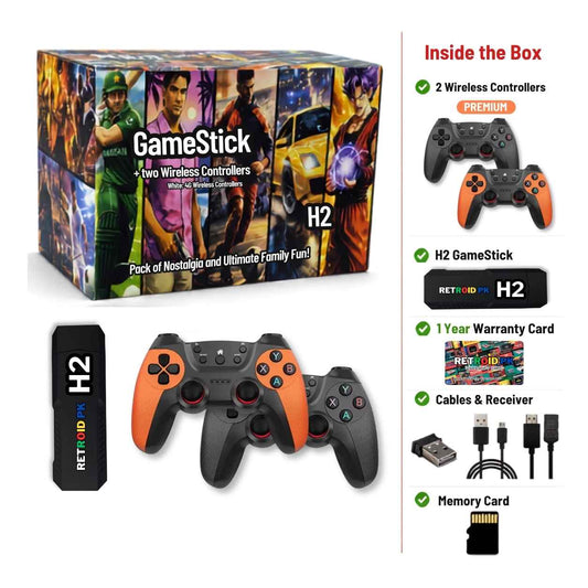 H2 Gaming Stick 4K with Two Wireless Controllers, 40,000+ Games & 1 Year Warranty