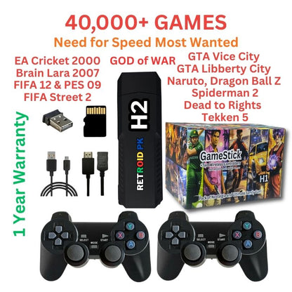 H2 Game Stick 4K in Pakistan with two wireless Classic controllers