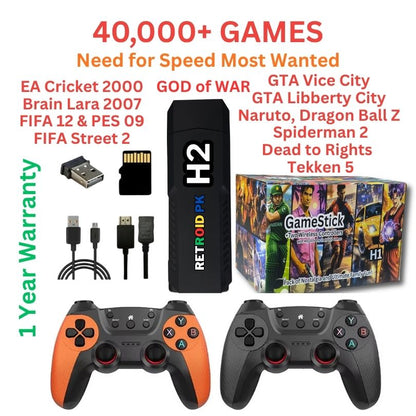 H2 Game Stick 4K in Pakistan with two wireless Premium controllers