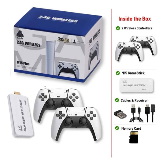 M15 4K Plug & Play Game Stick with Advanced Wireless Controllers & 20,000+ Games