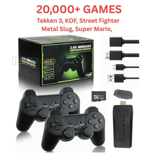 Original 4K Plug & Play Game Stick with Two Wireless Controllers & 20000+ Built-in Games
