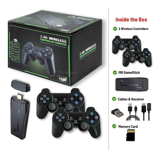 Original M8 4K Plug & Play Game Stick with Two Wireless Controllers & 20,000+ Games