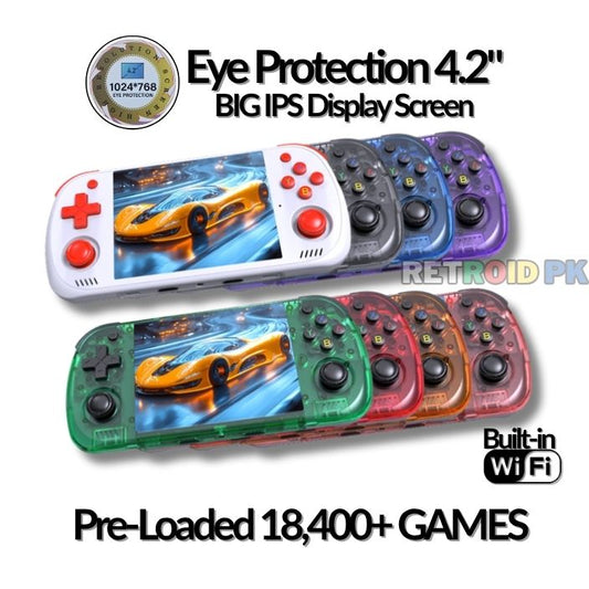 New R36H Pro Max Retro Handheld Console with Built-In WiFi and 4.2" Eye Protection HD IPS Screen, 18400+ Games