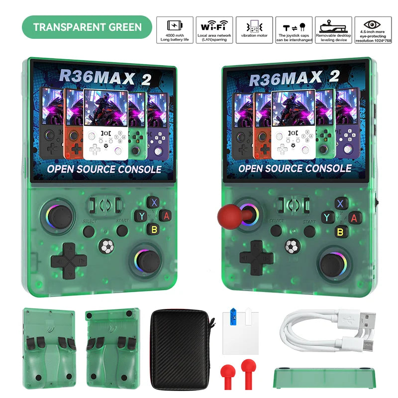 New R36 MAX2 XF45V Retro Handheld with 4.5 Inch Eye Protection HD IPS Screen, 18500+ Games, Built-in Wi-Fi & Vibration with Protection Case