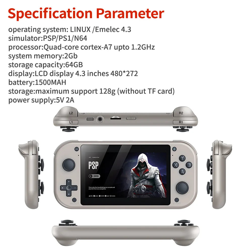 Retro Big 4.3 Inch IPS Display Portable Pocket Handheld Console with Linux System and 20,000+ Built in Games