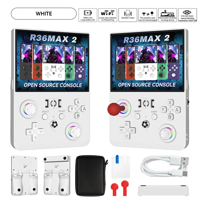 New R36 MAX2 XF45V Retro Handheld with 4.5 Inch Eye Protection HD IPS Screen, 18500+ Games, Built-in Wi-Fi & Vibration with Protection Case