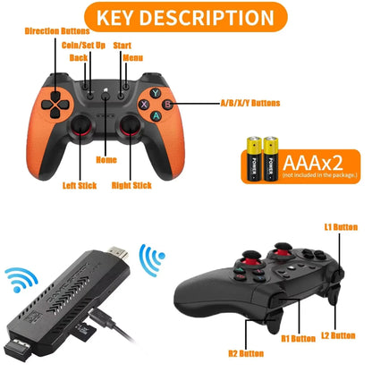 Gaming Stick Plus (4K) with Two Wireless Controllers with 40000+ Games including GTA, Tekken 5, Spiderman 2