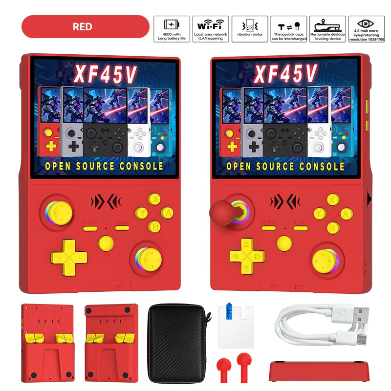 New R36 MAX2 XF45V Retro Handheld with 4.5 Inch Eye Protection HD IPS Screen, 18500+ Games, Built-in Wi-Fi & Vibration with Protection Case
