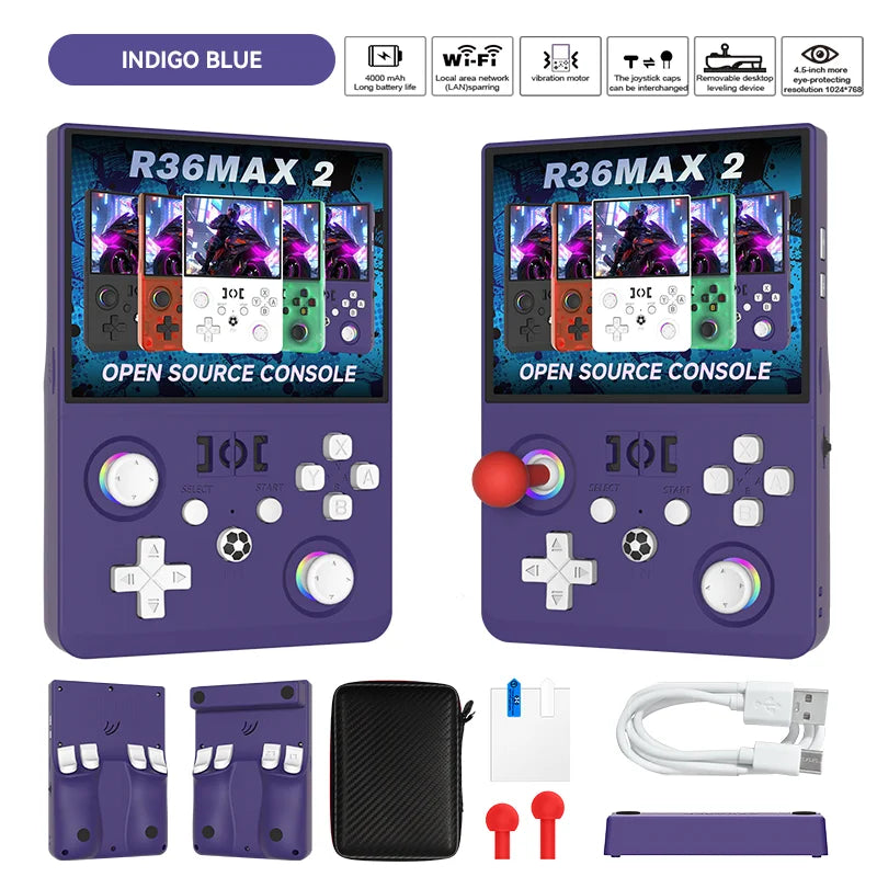 New R36 MAX2 XF45V Retro Handheld with 4.5 Inch Eye Protection HD IPS Screen, 18500+ Games, Built-in Wi-Fi & Vibration with Protection Case