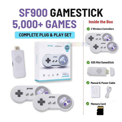 SF900 Plug and Play Game Stick with 5000 Games & Wireless Controllers