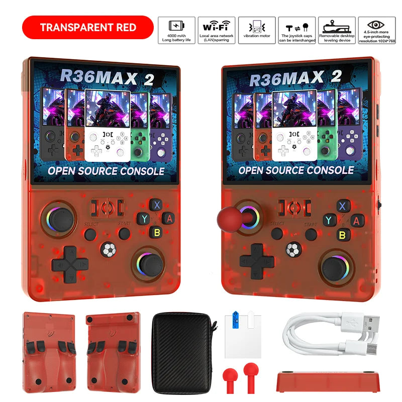 New R36 MAX2 XF45V Retro Handheld with 4.5 Inch Eye Protection HD IPS Screen, 18500+ Games, Built-in Wi-Fi & Vibration with Protection Case