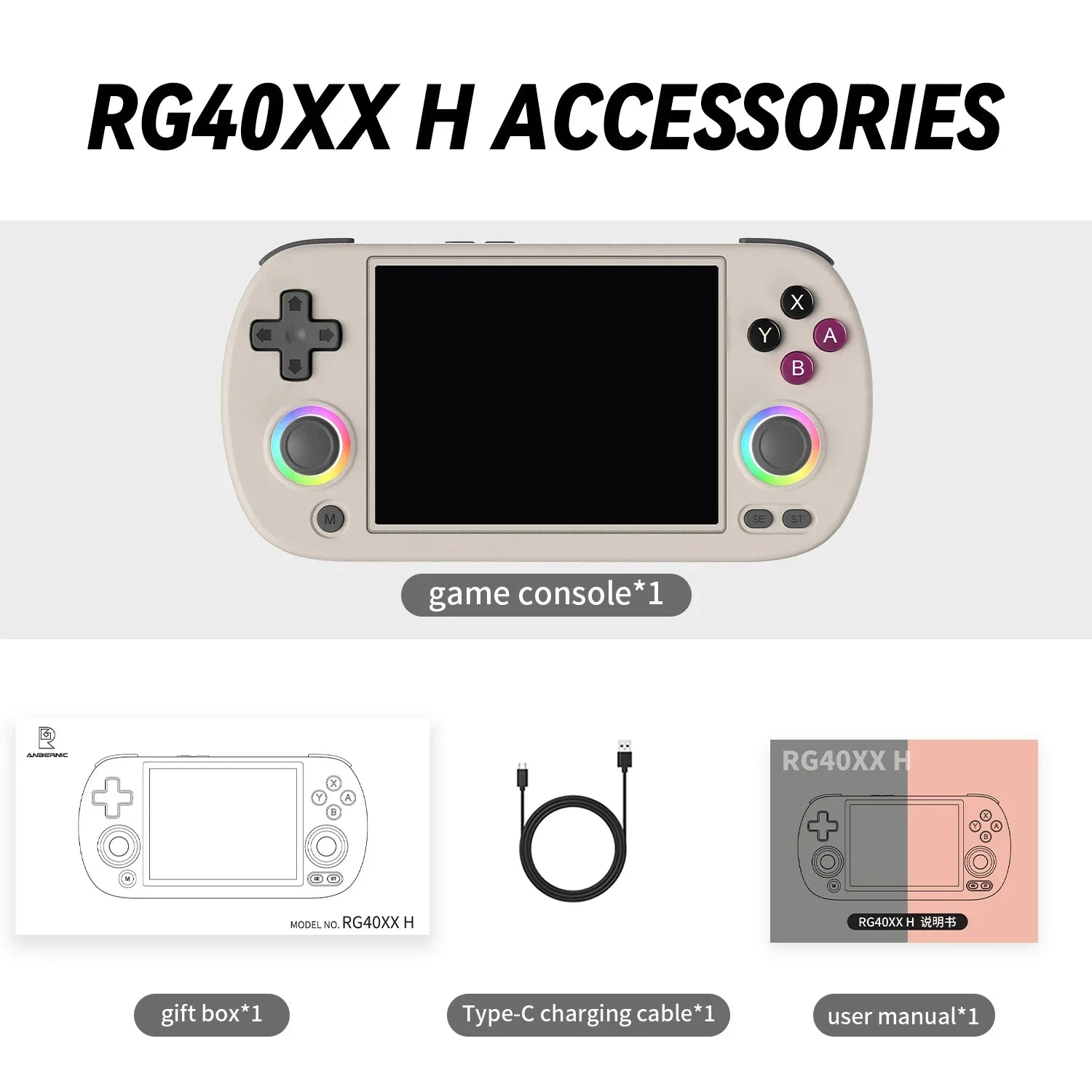 Grey Anbernic RG40XX H 4 inch IPS retro handheld