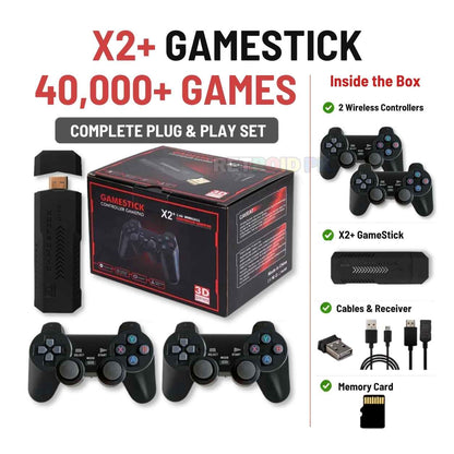 X2 Plus 4K Retro Gamestick with 2 Wireless Controllers & 40,000+ Games