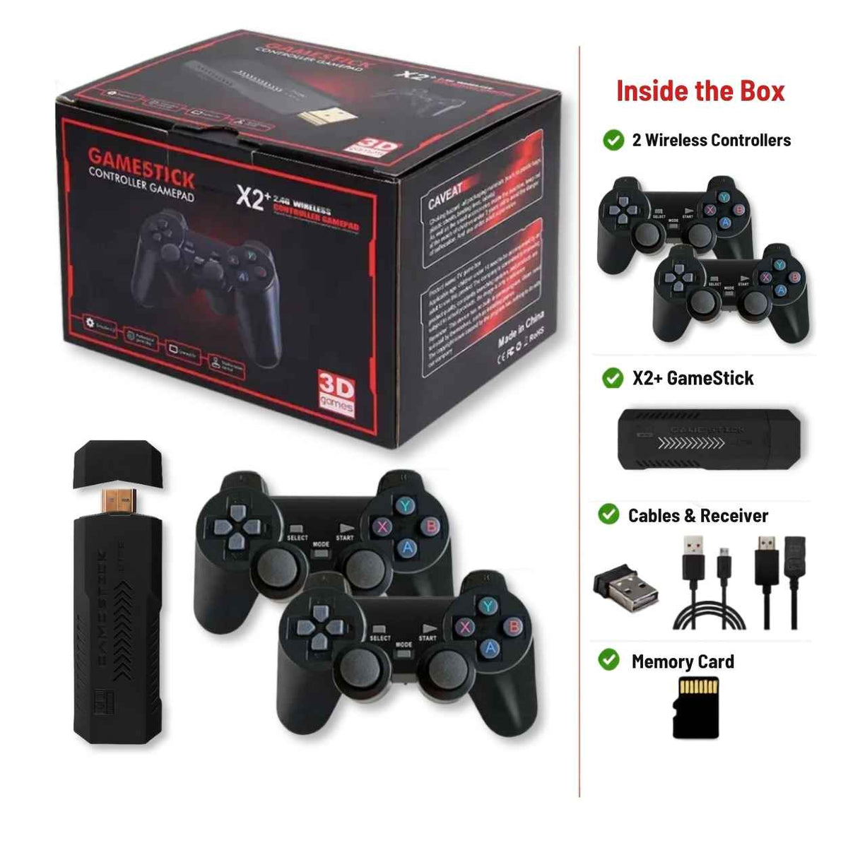 X2 Plus 4K Retro Gamestick with 2 Wireless Controllers & 40,000+ Games