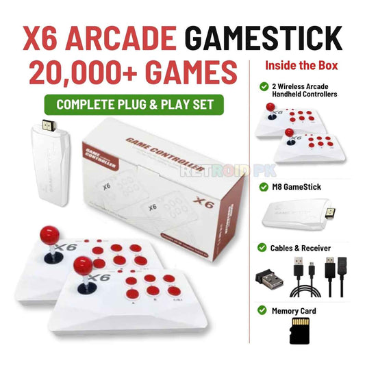 X6 4K Game Stick with Wireless Arcade Joystick Controllers & 20,000+ Games